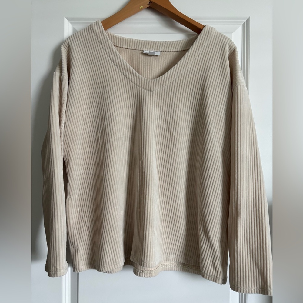 J Jill Women's Ivory cream Long  Sleeve V neck‎ Cotton Pullover Medium